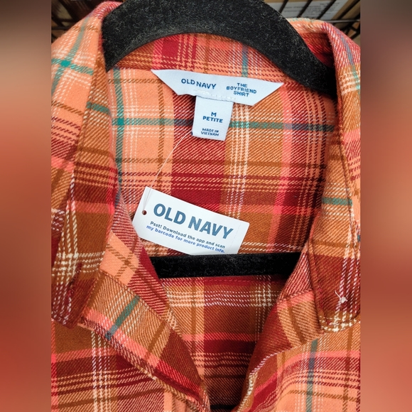 2 /$15 New Old Navy Plaid Flannel Boyfriend Shirt Sz M Orange Red NWT - Picture 11 of 12